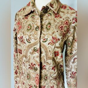 Studio Works Tapestry Shirt Jacket Beige‎ Floral Size PS Petite Small
